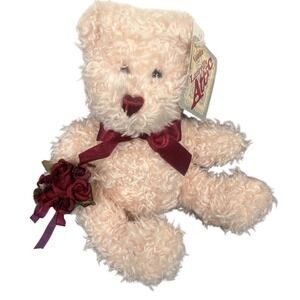 Laurell's Attic Vonda Teddy Bear 7" Pink  Plush Stuffed Animal Beanie Flower New